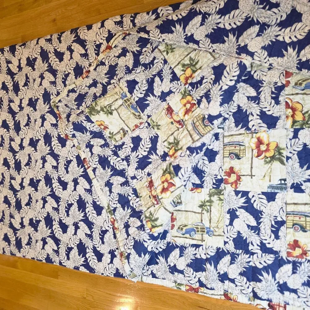Dean Miller Queen Surf Hawaii Floral Reversible Quilt Comforter Woodies Coastal